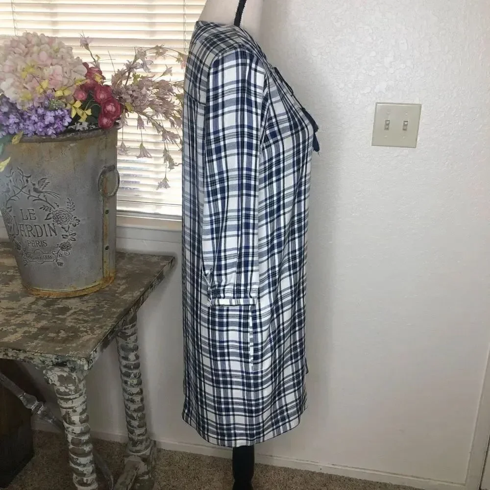 Madewell White, Navy, and Black Plaid Light Academia Shift Dress Size XS